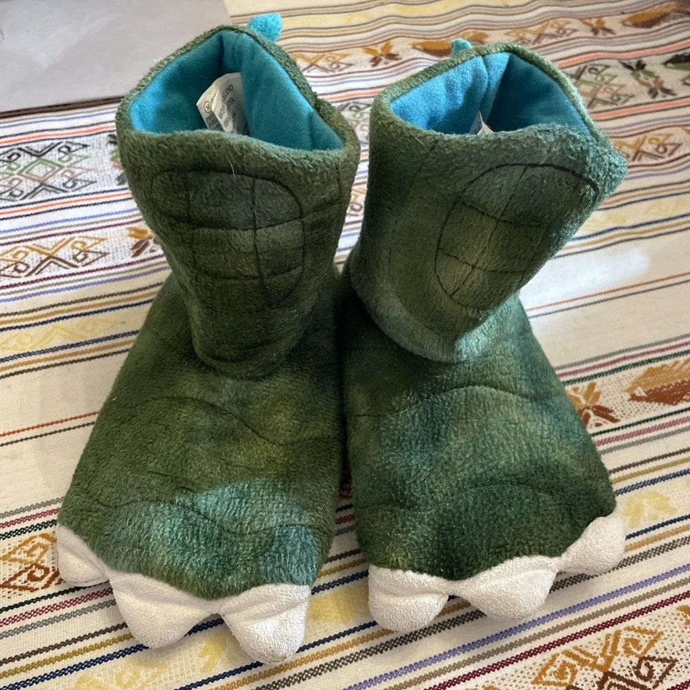 Green Dinosaur Slippers 2T-3T | Tall Ankle White Nails‎ | Play Creative Dress-up